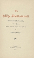 Der heilige Staatsanwalt. Eine moralische Komödie in fünf Szenen. Titelblatt.1894